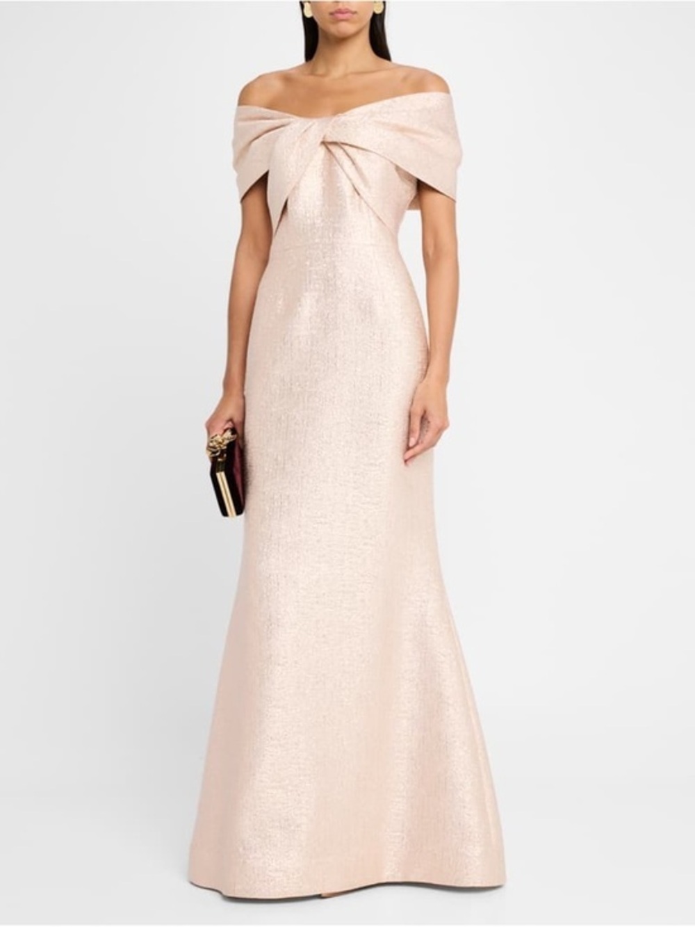 Rickie Freeman for Teri Jon Off-Shoulder Metallic Jacquard Mermaid Gown Size 14